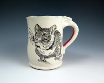 Handmade Hamster Ceramic Art Mug, 15oz, Porcelain Mug, Hand Drawn and Hand Painted Pottery Mug, Unique Coffee Mug, Animal Lover Gift