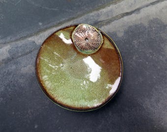 Hand-sculpted Sea Urchin Dipping Dish, Pottery Dish, Original Art Ceramic, Handbuilt Porcelain Ring Dish, Trinket Dish, Soap Dish, Fossils