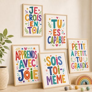 Pósters sobre mentalidad de crecimiento en francés | 10 mensajes positivos para niños, aula, dormitorio y aprendizaje