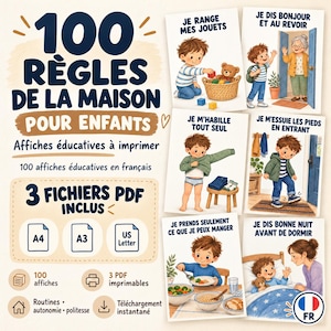 French Family Rules for Kids | 100 Printable Visual Routine Posters for Independence & Positive Habits