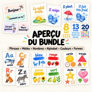 French Classroom Posters and Printables | 167 Preschool Learning Resources - Alphabet, Numbers, Weather, Colors, Shapes and Phrase Cards