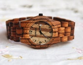 Wooden Watch Women or Men Zebra Wood Date Thin Watch Wrist Bracelet Quartz Vintage Watch Calendar Round Dial Gift Zebra