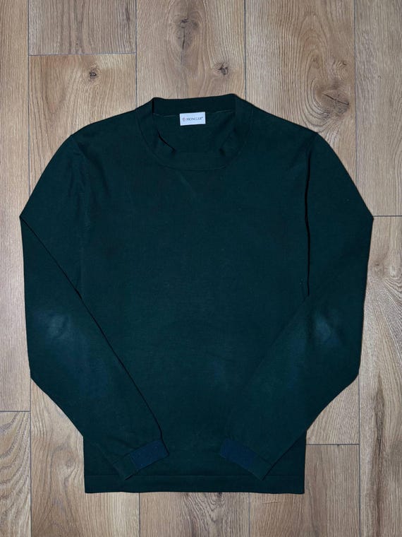 Moncler, Męski Sweter Moncler Vintage Zielony Rozmiar L Wełniany Klasyczny Casual Oryginalny Cienki Sweterek Sweter z Okrągłym Dekoltem Retro