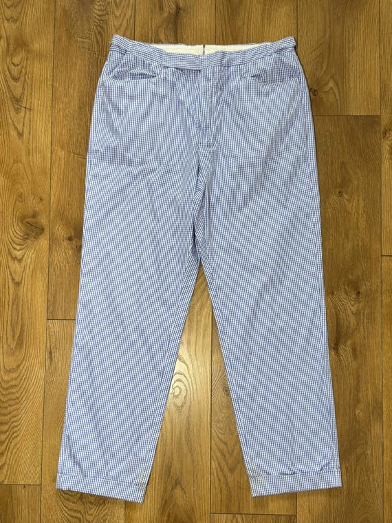 Ralph Lauren Purple Label, Vintage Ralph Lauren Purple Label Seersucker Pants Men Size M Blue Gingham Made in Italy Luxury Summer Trousers