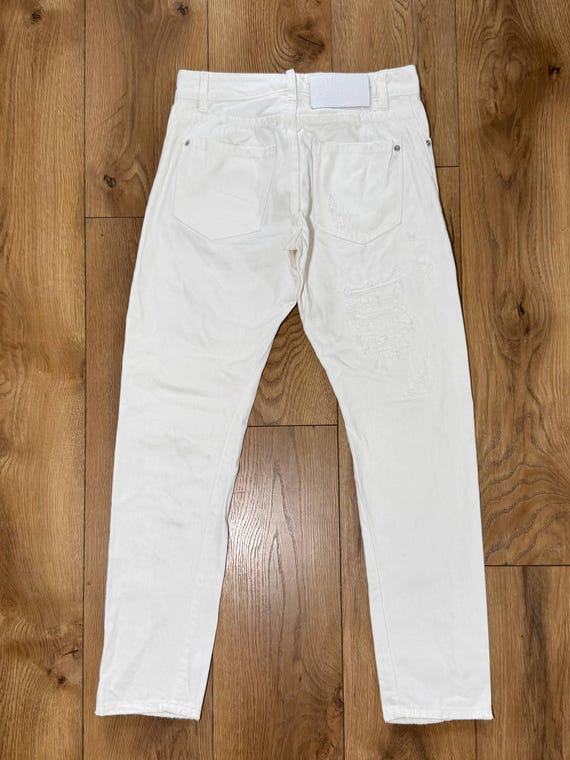 Dsquared2, Męskie Białe Dżinsy Vintage Dsquared2 Slim Jeans Rozmiar 46 IT Oryginalne Markowe Spodnie Distressed Made in Italy