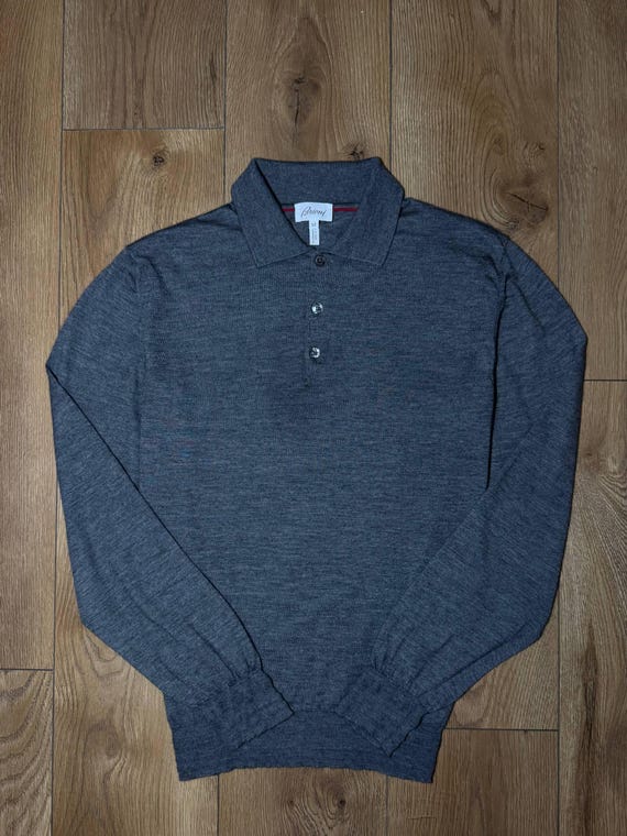 Brioni, Brioni Vintage Polo z Długim Rękawem Rozmiar 52 Szary Sweter z Kołnierzykiem Premium Wełna Kaszmir Męski Vintage