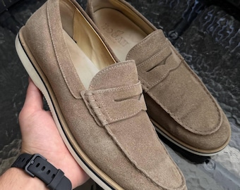 Hogan Vintage Men's Original Suede Loafers Size 7.5 Premium Italian Shoes Moccasins
