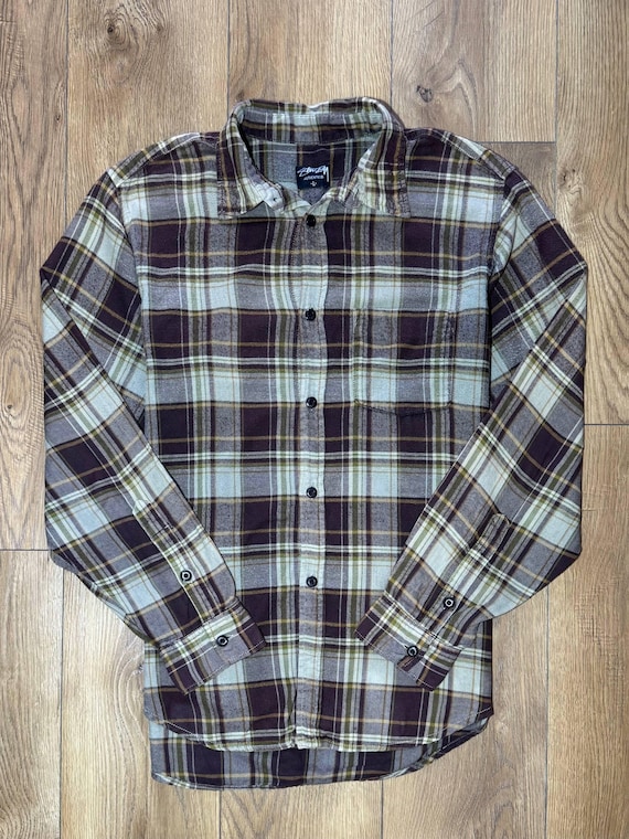 Stüssy, Vintage Stüssy Flisowa Koszula w Kratę Męska Rozmiar L Brązowa Flanelowa Retro Streetwear Bawełna Casual Stussy Checked Shirt