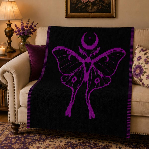 Modèle de couverture au crochet mosaïque à motif papillon de nuit gothique, modèle de papillon de nuit au crochet, couverture sorcière, jeté gothique au crochet, téléchargement instantané