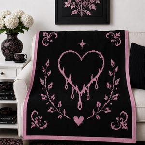 Bleeding Heart Overlay Mosaic Crochet Blanket Pattern PDF, Gothic Heart Crochet Pattern, Romantic Throw, Instant Download