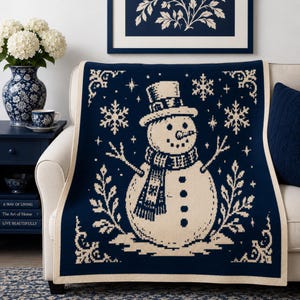 Vintage Holiday Snowman Overlay Mosaic Crochet Blanket Pattern, Overlay Mosaic Blanket PDF, Christmas Afghan Pattern, Winter Snowflake