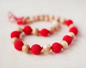 Christmas Organic Teething necklace Nursing necklace - Red cotton crochet necklace - classic necklace for slinging mom