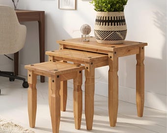 Bedside Side End Table Decor Wooden Nest of Tables Brown