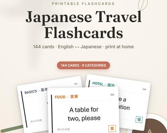 Minimalist Japanese Travel Flashcards Printable Language Study Cards Japan Trip Prep Vocabulary PDF