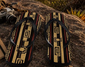 Pemón Tribal Flip Flops | Indigenous Inspired Sandals | Venezuelan Native Art Beach Sandals | Summer Travel Footwear | Timber Raw
