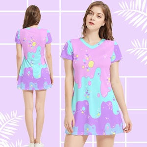 Pastel Napolita Harajuku V Neck Dress Shirt | Cute Dress