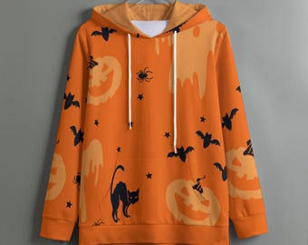 Halloween Pullover Hoodie With Drawstring Harajuku Plus Size