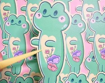 Frog Sakura Flower Vinyl Sticker | Kawaii stickers | Cute Stickers | Frog sticker