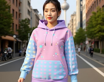 Patchwork Hoodie, XS to 6XL, Decora Kei Fashion, Neon Rave Jumper