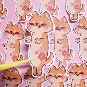 Shiba bloem vinylsticker | Kawaii-stickers | Leuke stickers | shiba inu-sticker
