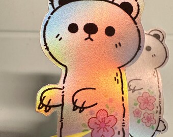 Holografische sticker ijsbeer Sakura | Kawaiistickers | Sticker flessenwater