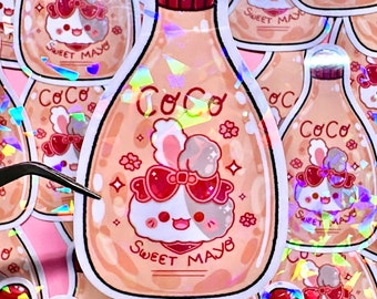Sweet Mayo Bunny Holographic Sticker: Kawaii Korean Food Sticker