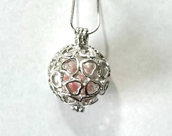 Love Ball Heart Locket Pearl Cage Charm Necklace- Statement Gift for Her