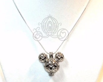 Mickey Head Hidden Mickey Necklace Scrollwork Pendant Silver Locket Charm Pearl Holds Multiple Pearls