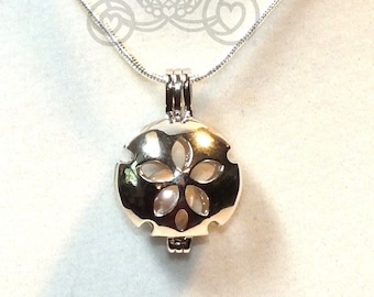 Sand Dollar Shell Pearl Cage Charm Necklace - Ocean Jewelry for Christmas or Vacation