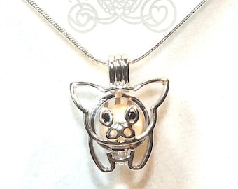 Pig Pearl Cage Necklace: Silver Plated Cubic Zirconia Eyes