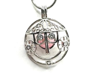 Small World Pearl Cage Charm Pendant Necklace - Gemstone or Crystal Cage