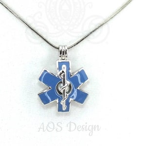 Star of Life Pearl Cage Pendant Necklace - EMT Paramedic Gift