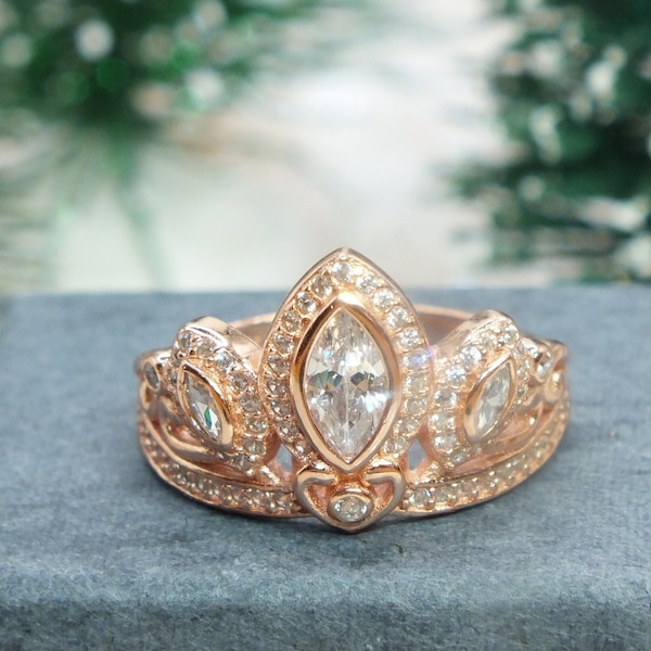 Rapunzel Tiara Engagement Ring in Rose Gold - Princess Crown Jewelry