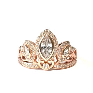 Rapunzel Crown Ring, Tangled Princess Tiara, Rose Gold Engagement Promise Ring