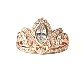 Rapunzel Crown Ring, Tangled Princess Tiara, Rose Gold Engagement Promise Ring