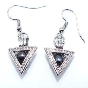 Triangle Black Pearl Drop Earrings - Unique Statement Earrings, Silver Handmade Jewelry