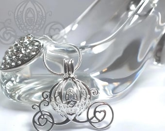 Cinderella Carriage Pearl Cage Charm Necklace - Pumpkin Coach Gift For Her