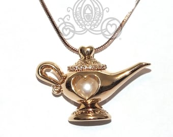 Aladdin Genie Lamp Charm Pearl Cage 18K Gold Locket Pendant For Costume or Cosplay