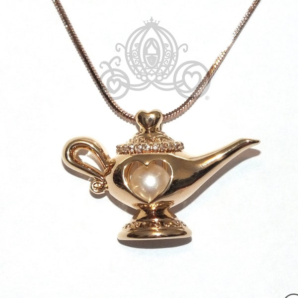 Aladdin Magic Lamp Pearl Cage 18K Gold Locket Pendant Charm Princess Jasmine