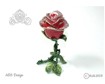 Hand-Painted Enchanted Rose Trinket Box - Beauty & the Beast Inspired Ring Holder for Magical Proposals