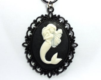 Mermaid Cameo Necklace, Necklace for Women, Handmade Jewelry, Cosplay Jewelry