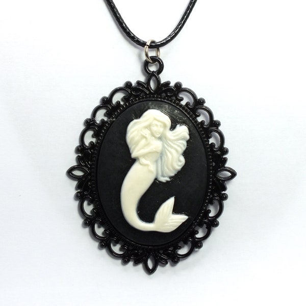 Gothic Mermaid Cameo Necklace - Handmade Cosplay Jewelry, Ariel Costume Hair Accessories