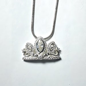 Sterling Silver Rapunzel Crown Necklace: Cubic Zirconia Tiara Charm