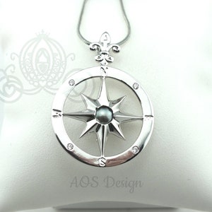 Silver Plated Compass Rose Pearl Cage Pendant Charm: Nautical Necklace