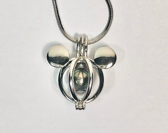 Mickey Mouse Pendant Pearl Cage Sterling Silver Pick A Pearl or Wish Pearl Epcot