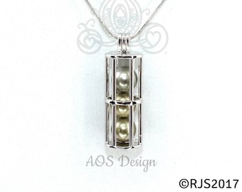 Fairy Lantern Pearl Cage Pendant: Silver Plated Tube Necklace