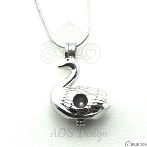 Princess Swan Pearl Cage Necklace - Holds 2 Pearls - Silver Jewelry Pendant