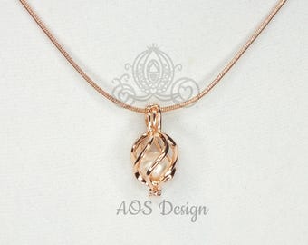 Rose Gold Pearl Cage Pendant Necklace: Elegant Minimalist Jewelry