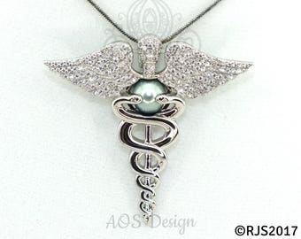 Nursing Graduation Gift Caduceus Pearl Cage Pendant For Nurse Graduation or Gift For Nurses