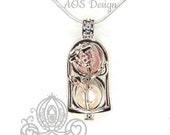 Beauty and The Beast Enchanted Rose Pearl Cage Silver Plated Locket Crystal Accents Beauty Beast Rose in Bell Jar Charm